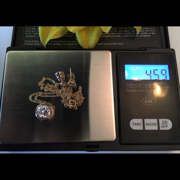 14k Gold CZ Bezel Necklace & Earrings Set - Picture 6 of 6